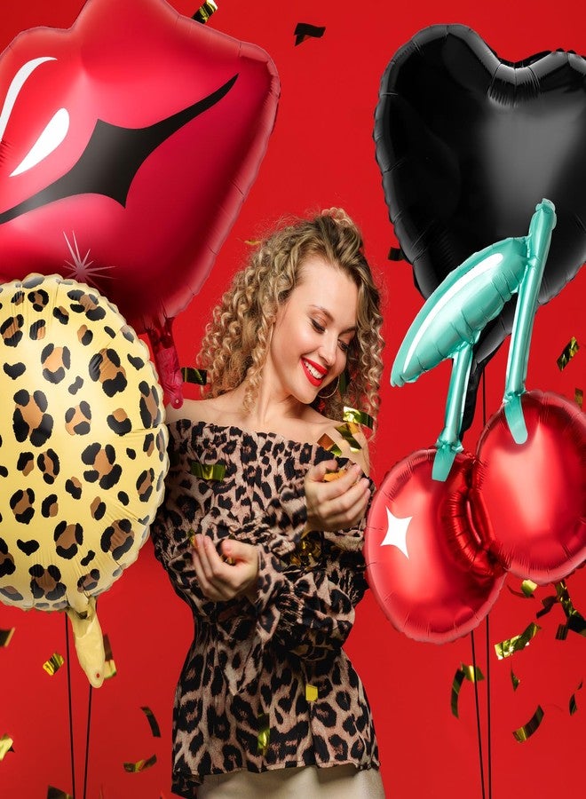 Realspring 8 Pcs Black and Red Foil Balloons Kit, Cherry Print, Red Lips, Cheetah Pattern and Black Heart Balloons for Bachelorette Party Decor, Kiss The Miss Goodbye, Women's Birthday Baby Shower - Image 3